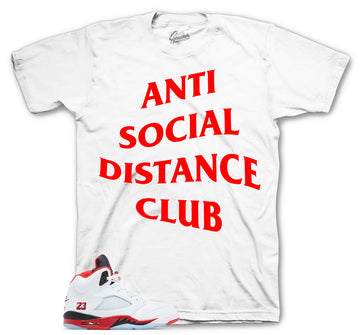 Retro 5 Fire Red Shirt - Social Distancing - White