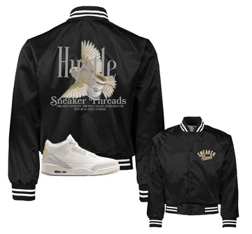 Retro 3 Ivory Satin Jacket - Hustle Bird - Black