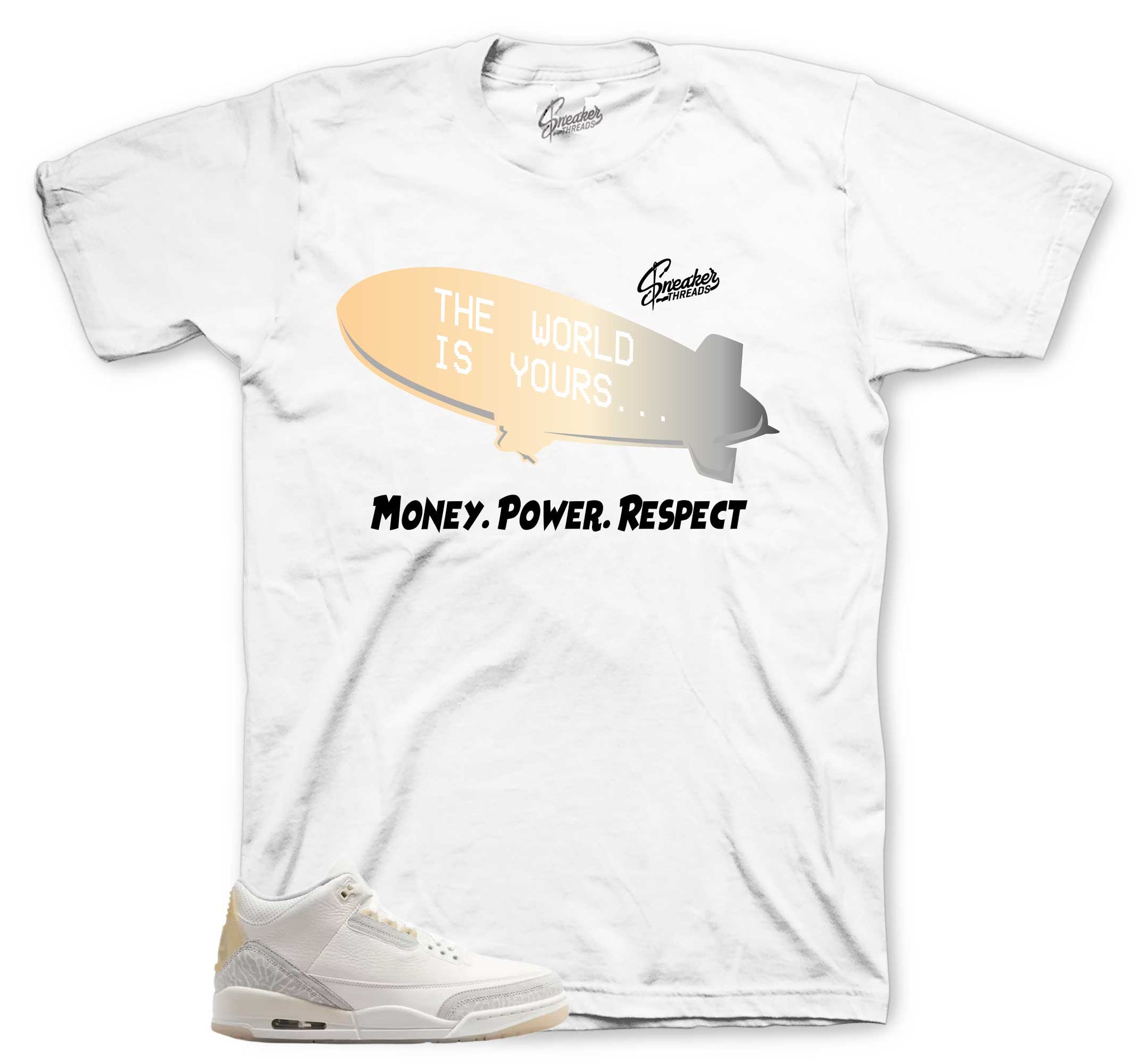 Retro 3 Ivory Shirt - Money Power Respect - White