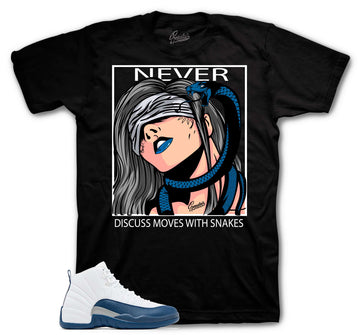 Retro 12 French Blue Shirt - Never Discuss - Black