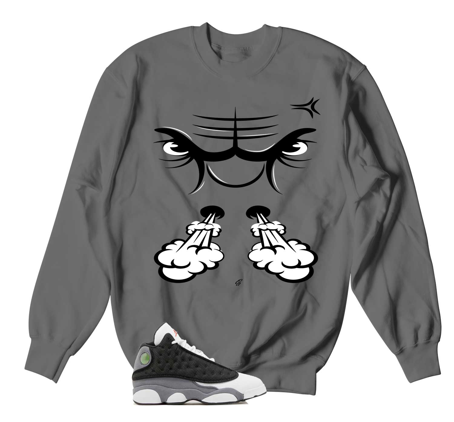 Retro 13 Black Flint Sweater - Raging Face - Charcoal