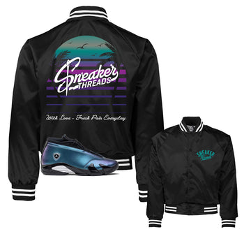 Retro 14 Love Letter Satin Jacket - ST Sunset - Black