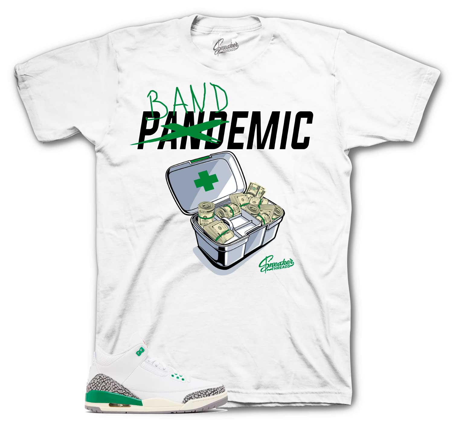 Retro 3 Lucky Green Shirt - Bandemic - White