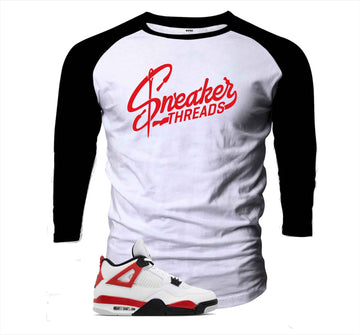 Retro 4 Red Cement Raglan Shirt - ST Logo - White