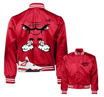 Retro 4 Red Cement Varsity Jacket - Raging Face - Red