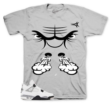 Retro 4 White Cement Shirt - Raging Face - Grey