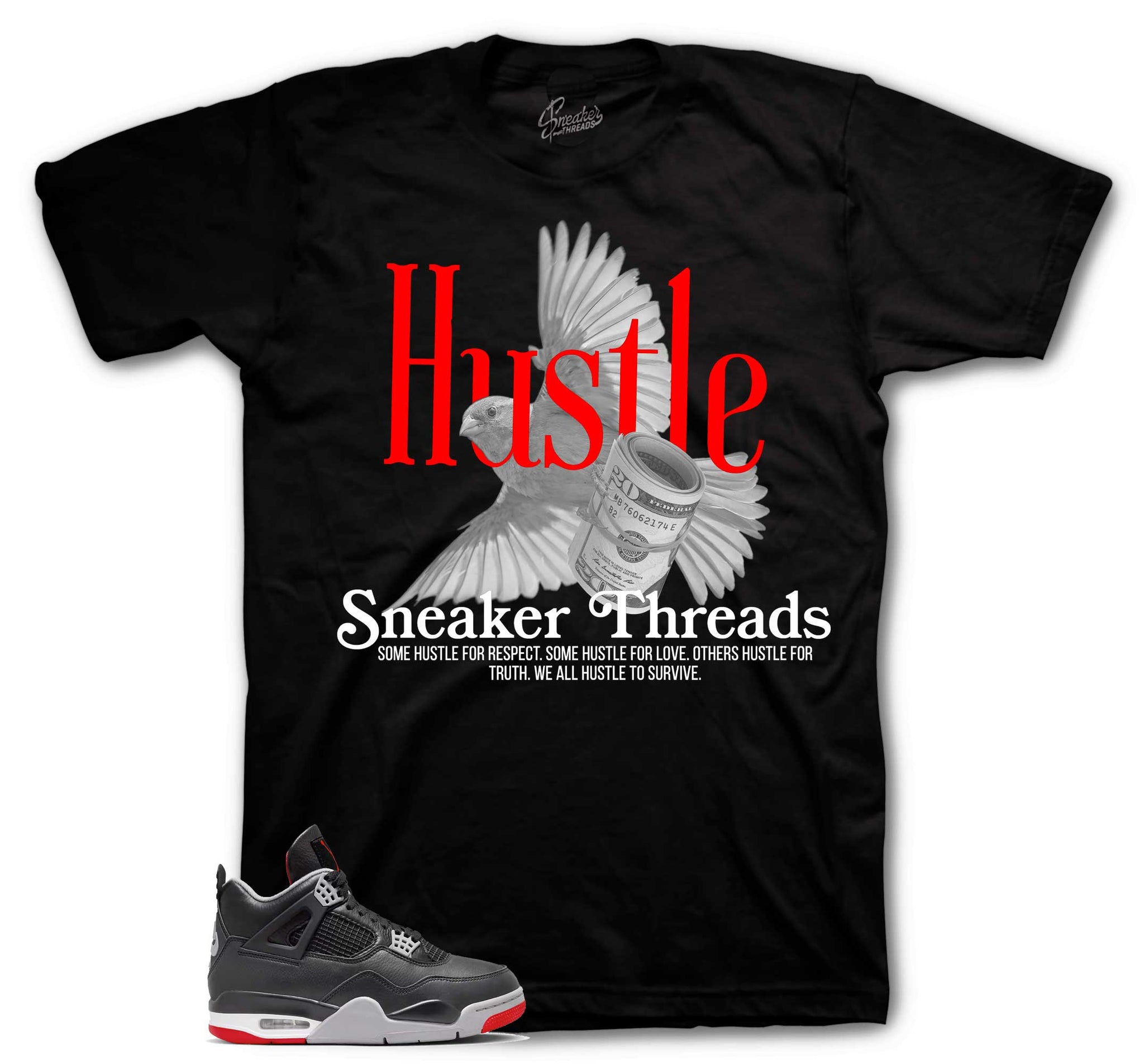 Retro 4 Bred Shirt - Fly Hustle - Black