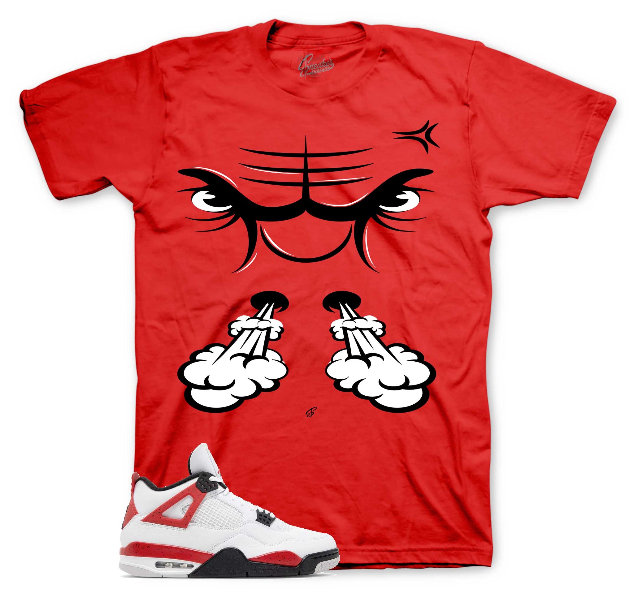 Retro 4 Red Cement Shirt - Raging Face - Red