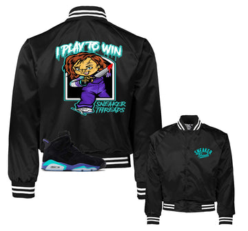 Retro 6 Aqua Satin Jacket - Play To Win -Black
