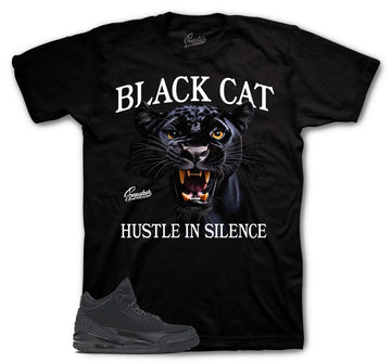 Retro 3 Black Cat Shirt - Hustle In Silence - Black