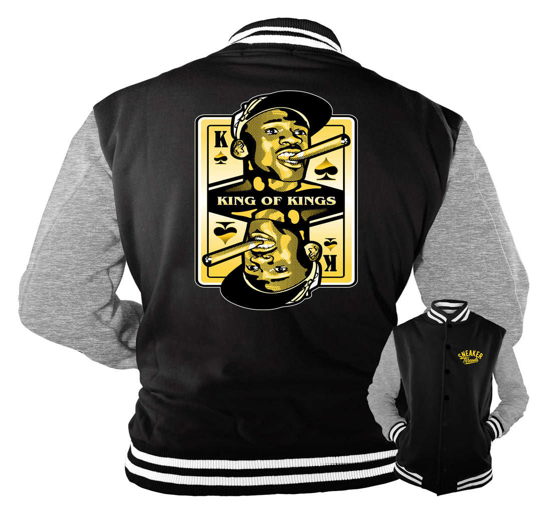 Uni Gold Jordan 9 sneakers to go with mens jackets