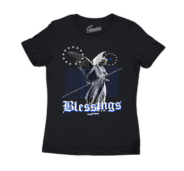 Womens Racer Blue 3 Shirt - Blessings Angel - Black