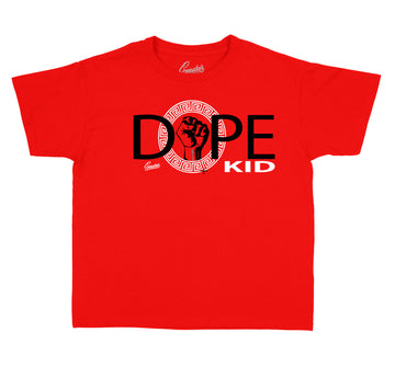 Fire Red Jordan 5 sneaker collection matches with boy shirt collection