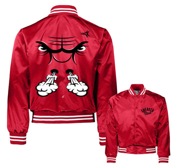 Jordan 3 red cement satin jacket matches retro 3s unite.