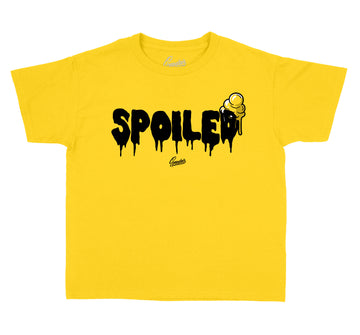 Uni Gold Jordan 9 sneaker that go with kids shirts