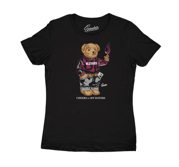 Burgundy Jordan 8 sneaker collection to match with womens tees