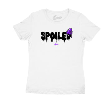 Purple metallic Jordan 4 sneakers match shirt collection for women