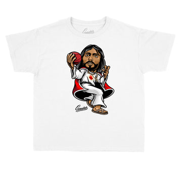 Fire Red Jordan 4 sneaker collection to match kids tees