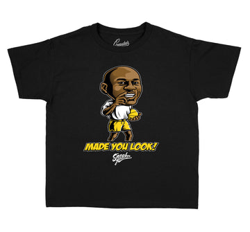 Kids uni gold Jordan 9 sneaker collection shirts