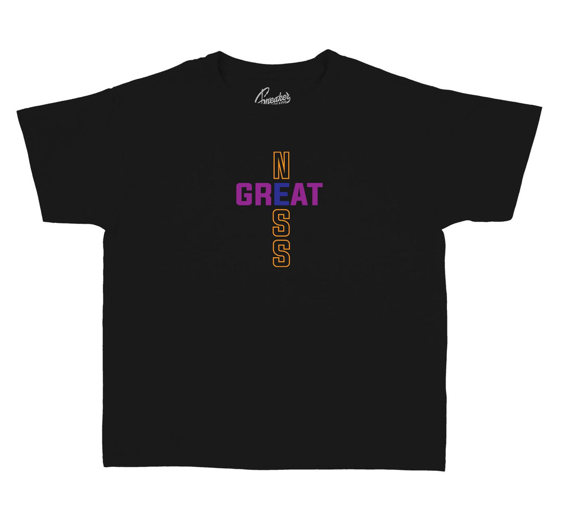 Jordan 4 Rush Violet Greatness Cross shirt for kids