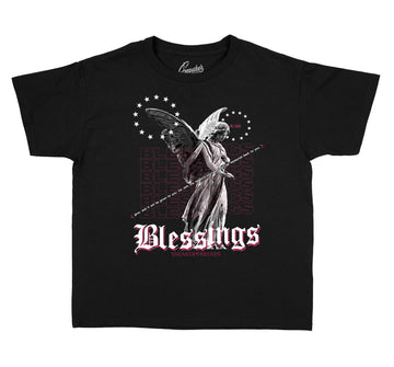 Burgundy Jordan 8 sneakers matches with kids tees
