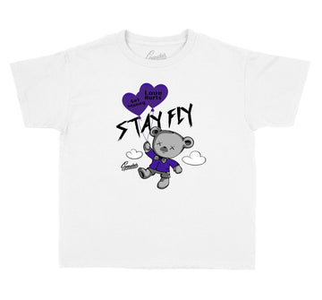Jordan 4 metallic purple sneaker collection matches kids shirt
