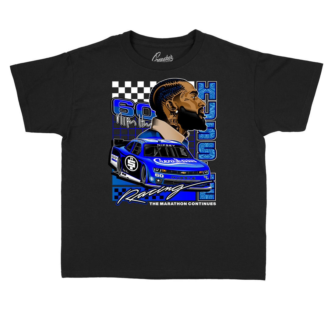 Kids sneaker tees match Jordan 5 Racer Blue | Toddler sneaker outfits