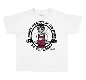 Burgundy Jordan 8 sneaker collection matches kids tees