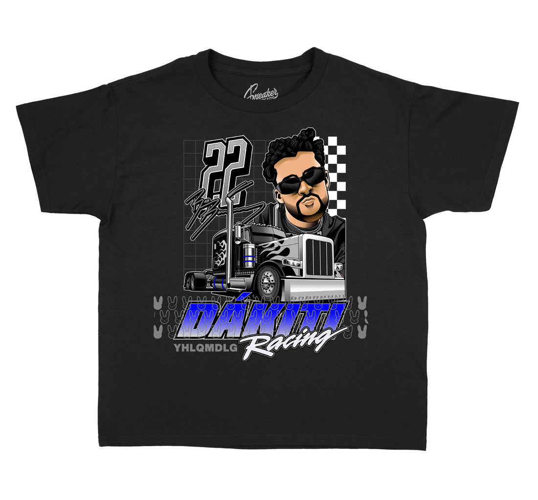 Kids sneaker tees match Jordan 5 Racer Blue | Toddler sneaker outfits