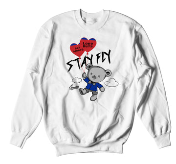 Retro 4 Loyal Blue Sweater - Money Over Love - White