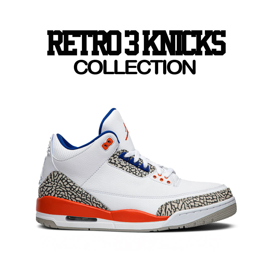 Jordan 3 retro sneakers have matching shirts designed to match with the retro Jordan knicks 