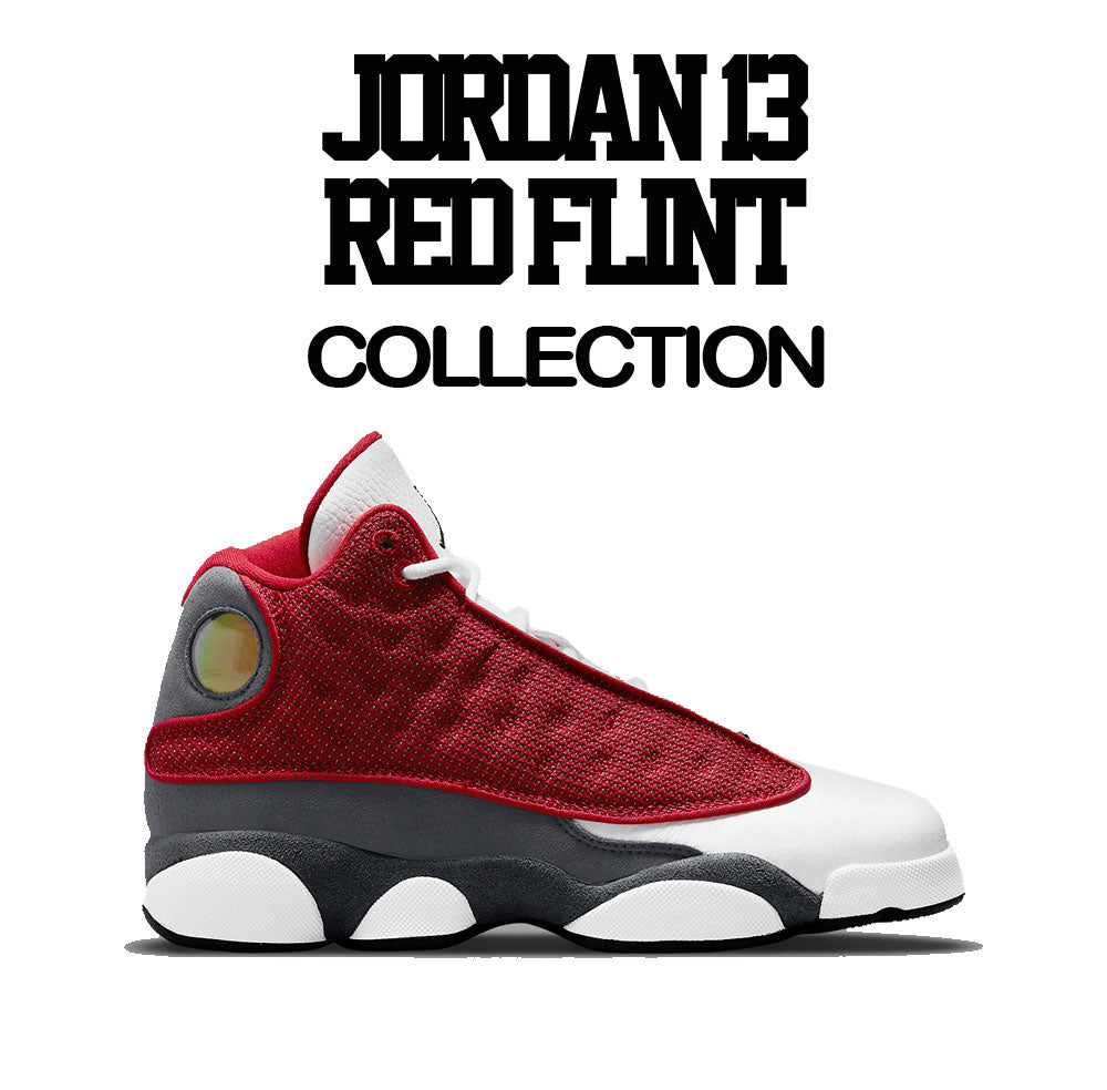 T shirt collection for kids designed to match the Jordan 13 red flint sneaker collection