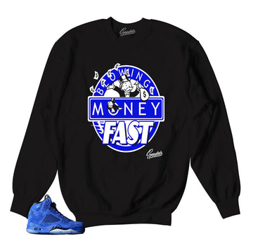 Jordan 5 blue suede official sweaters match shoes.
