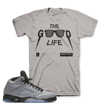 Shirts match Jordan 5 GS wolf grey retro 5 wolf grey tees.