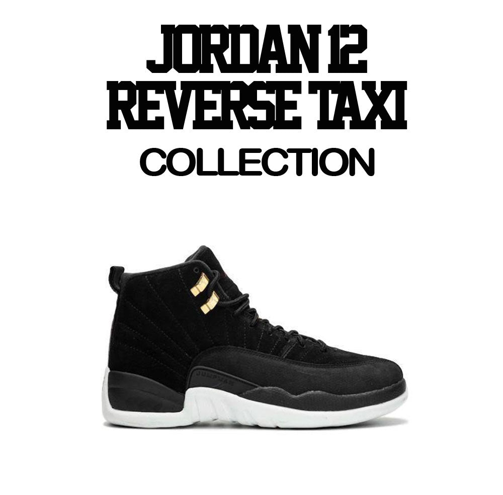 Jordan 12 reverse taxi sneaker tees match retro 12s shoes.
