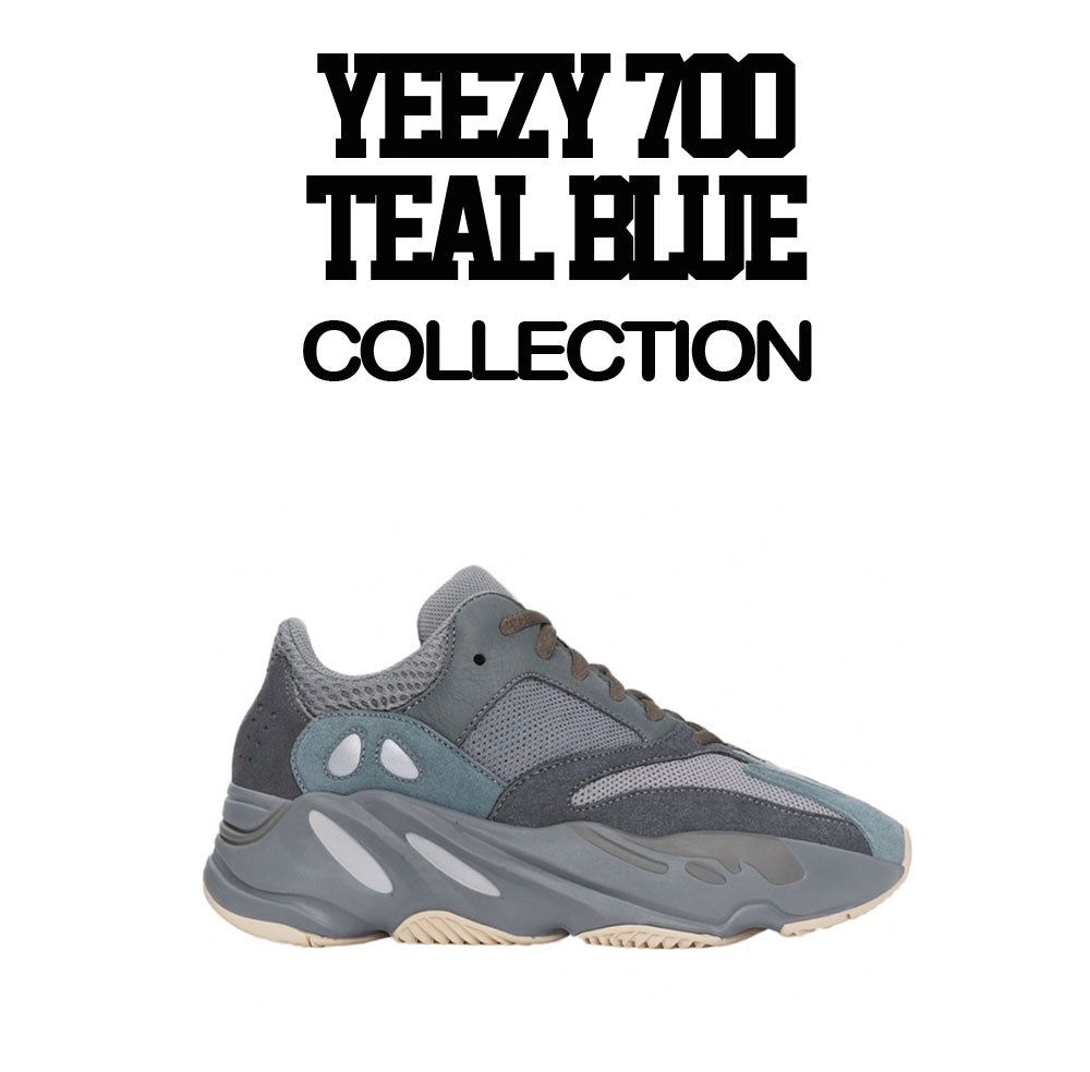Sweater collection matches the yeezy 700 teal blue sneakers