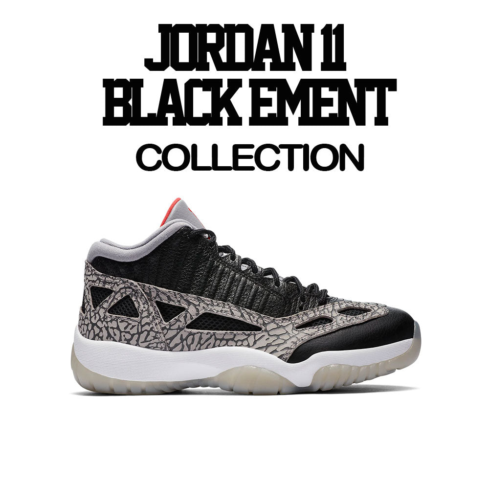 Jordan 11 IE black cement sneaker tees match retro 11s low black cement.