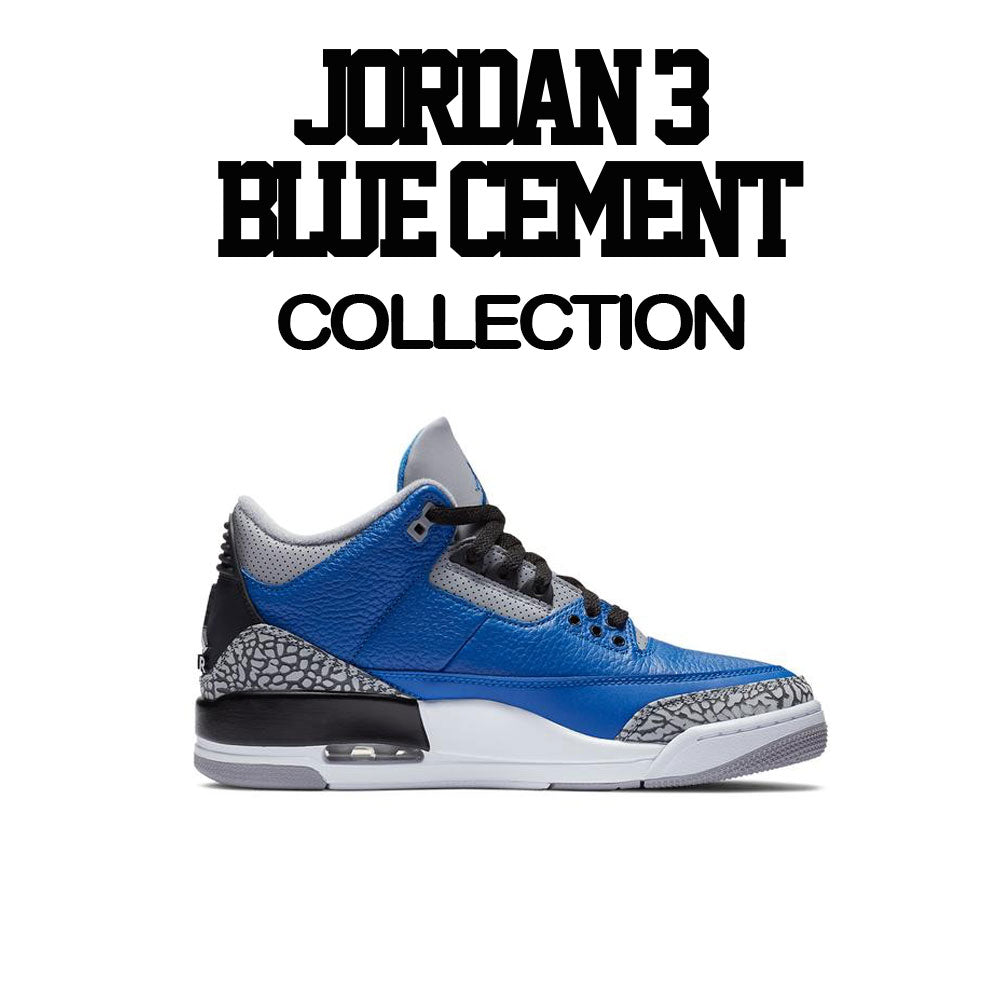 Blue Cement Jordan 3 sneaker collection matches with guys tee collection 