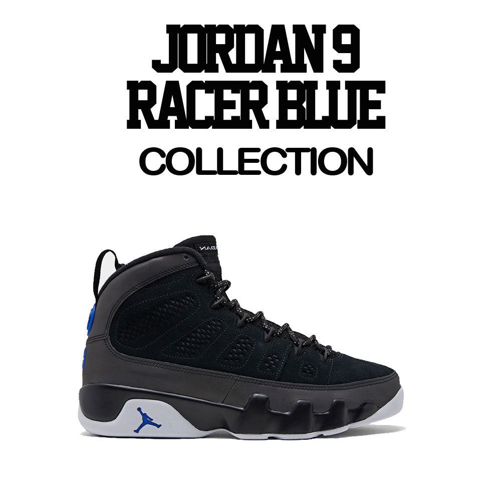 Jordan 9 Racer Blue sneaker collection matching t shirt for guys