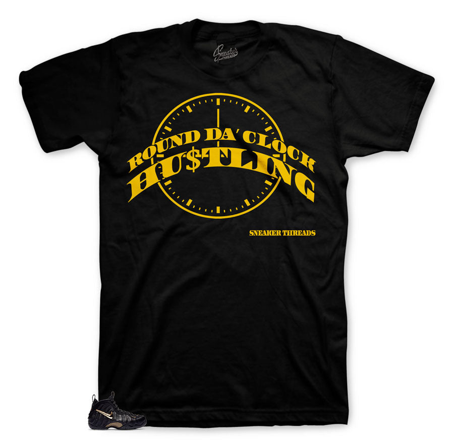 Hustler perfect shirts for Foamposite Pro black metallic gold