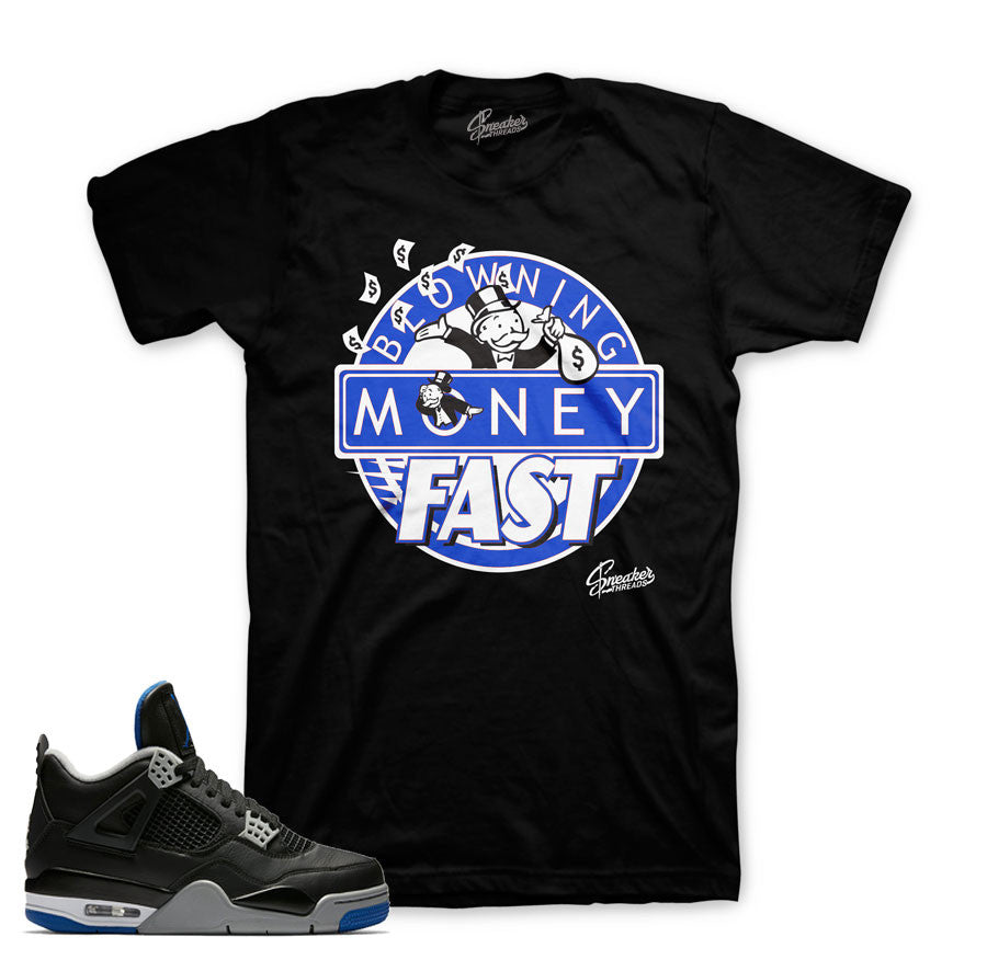 Jordan 4 black royal motorsport shirts official clothing.