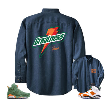 Denim shirt match Jordan 6 gatorade win like mike retro 6's.