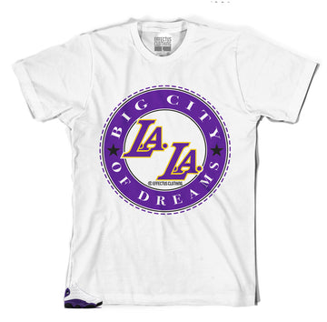 Jordan 13 lakers have matching tee shirts designed to match perfectly with the Jordan 13