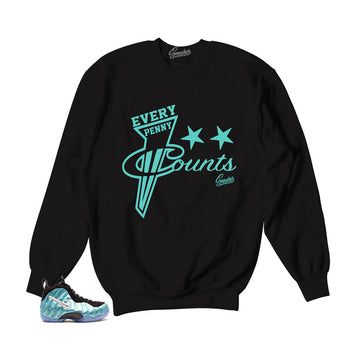 Foamposite island green sweaters match foam sneakers.