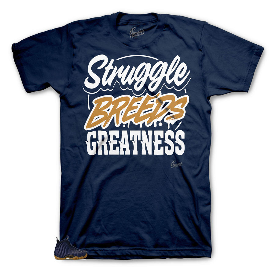 Midnight Navy Gum Bottom Foamposite Sneakers | collection of tees made to match midnight navy Foamposite