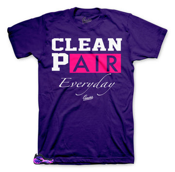 Foamposite sneaker has matching tee collection created to match perfectly with the camo purple foams