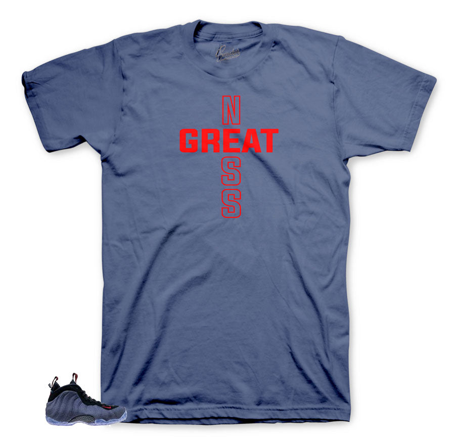 Greatness Obsidian shirt for Foamposite Denim