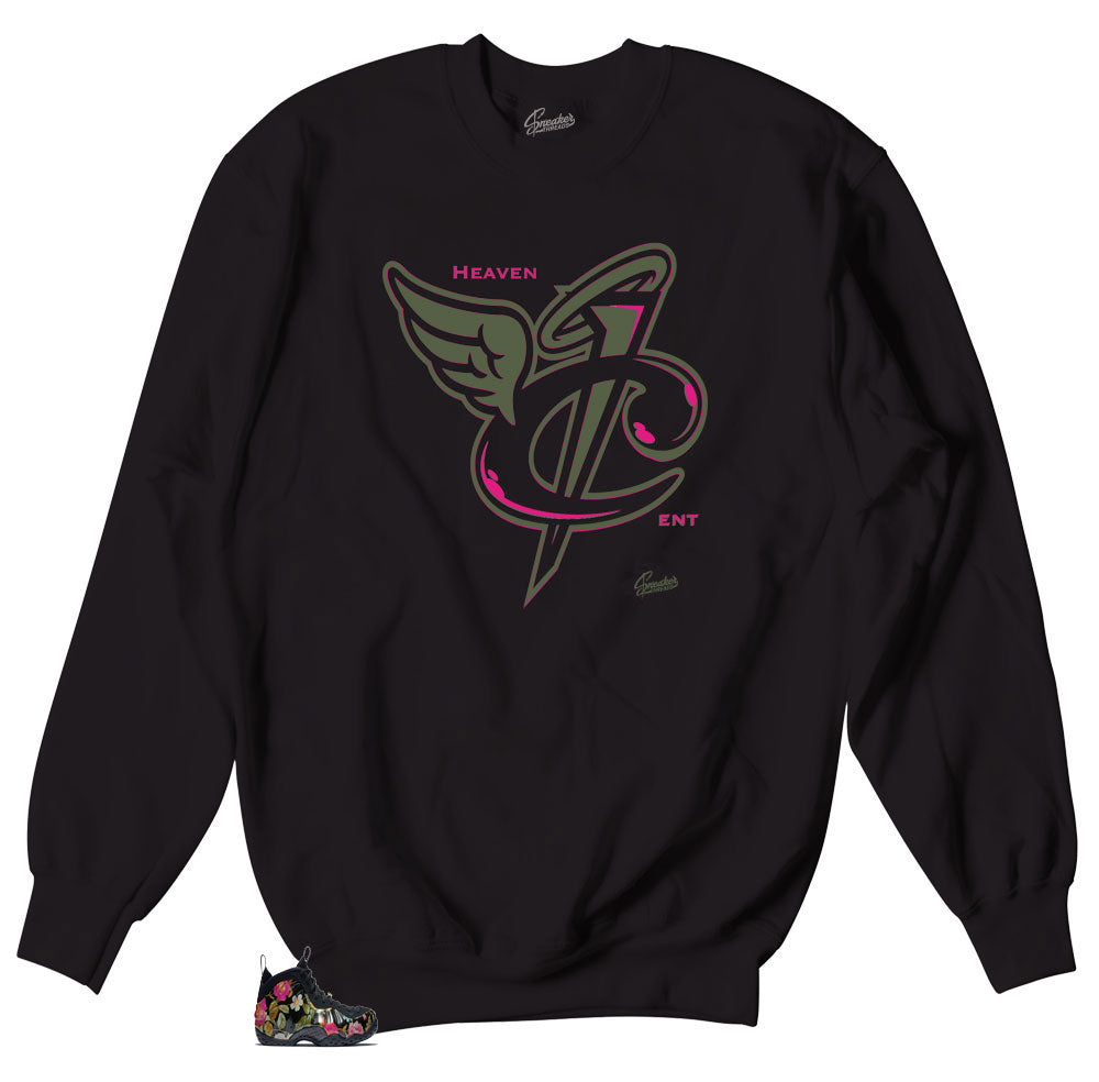 Floral Foamposite sneaker matches crewneck sweater collection designed to match floral foamposite
