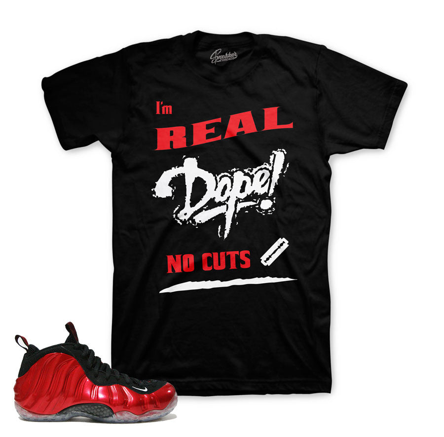 Metallic red foamposite shirts match foam shoes.