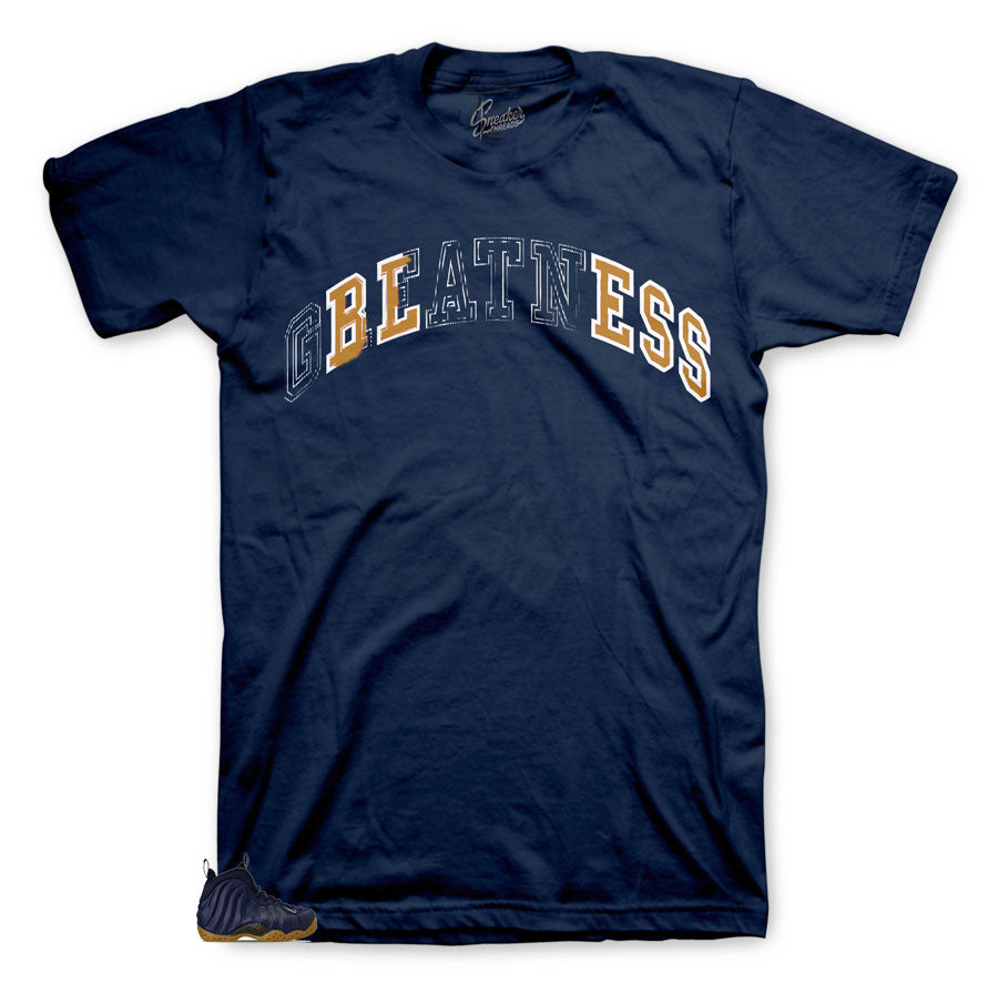 Foamposite Navy Midnight gum bottom has matching shirts designed to match Foamposite midnight navy shoes